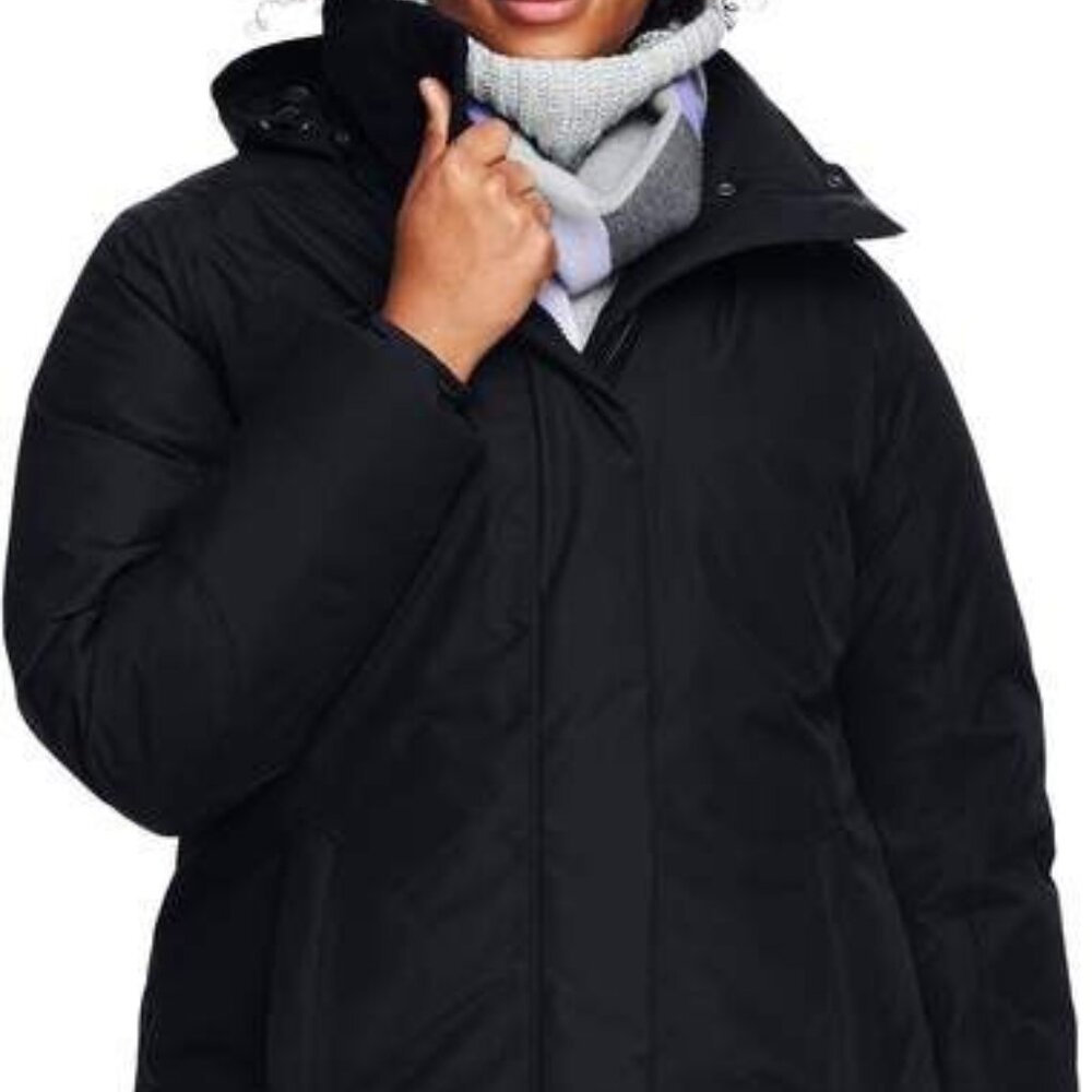 Lands End Commuter Down Water Repellent Long Coat with Hood Size Large